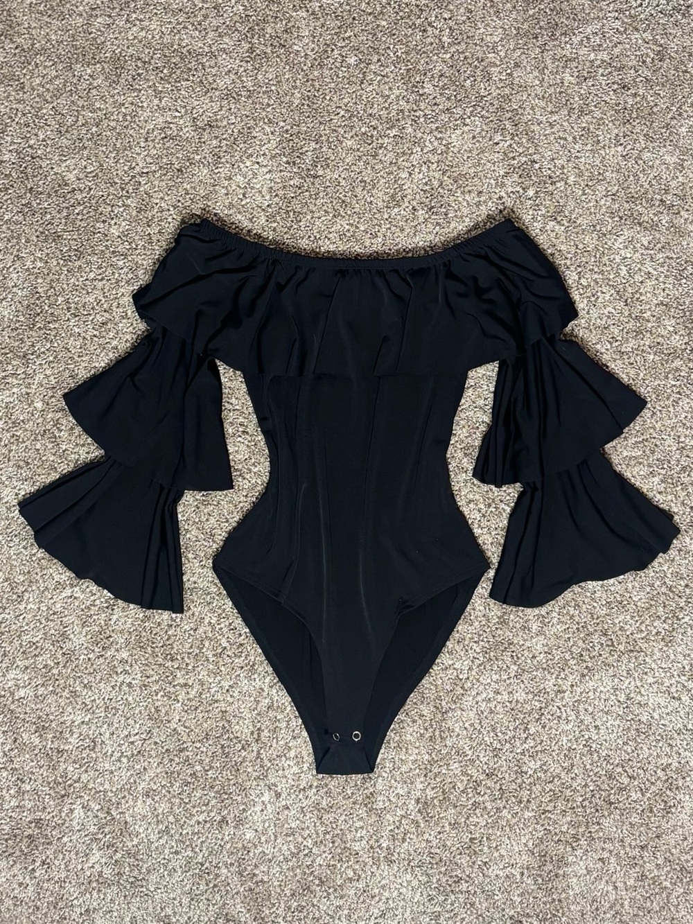 Vintage Black Off The Shoulder Ruffle Bodysuit